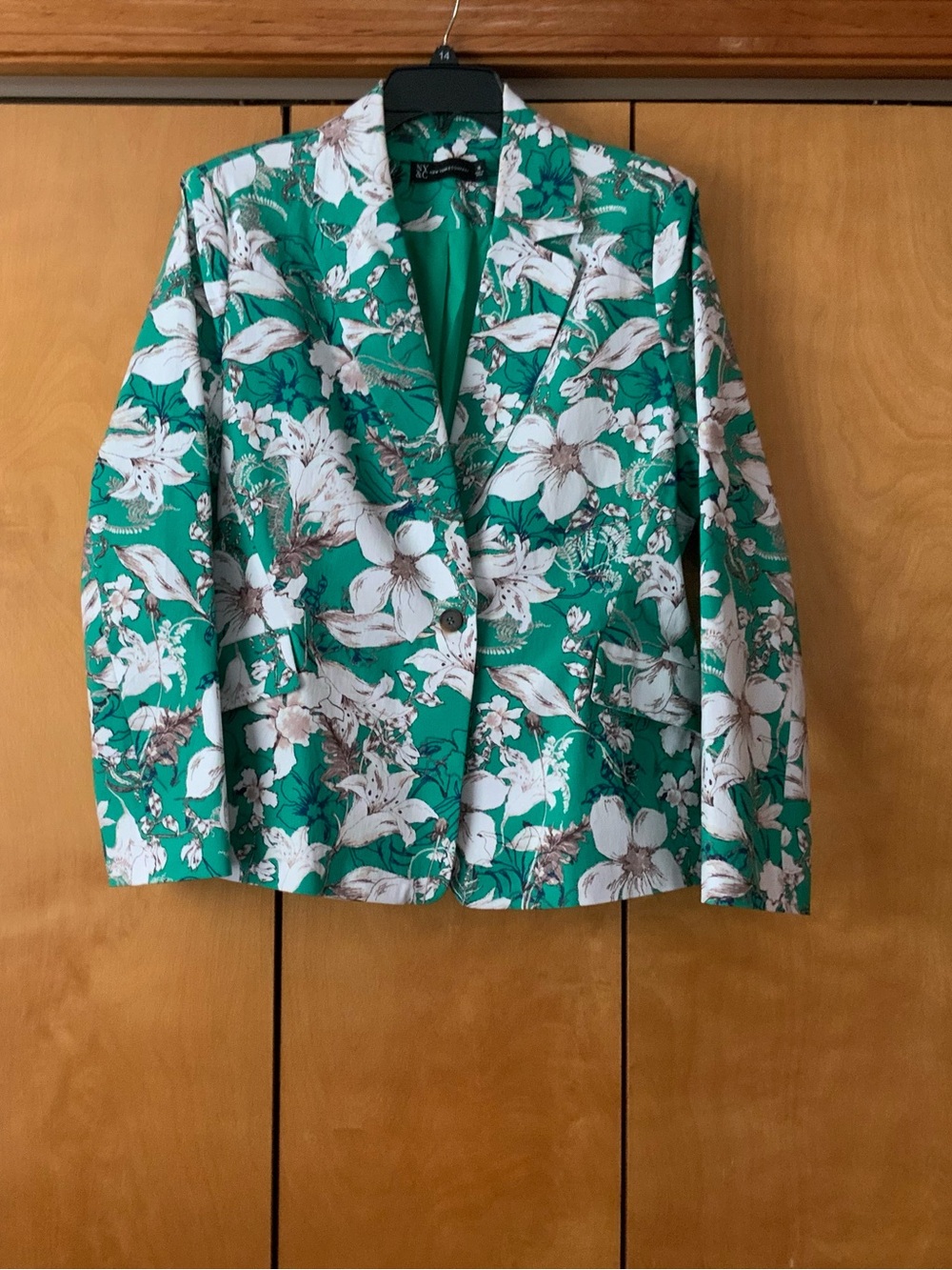 New York & Company Green Floral Blazer Jacket